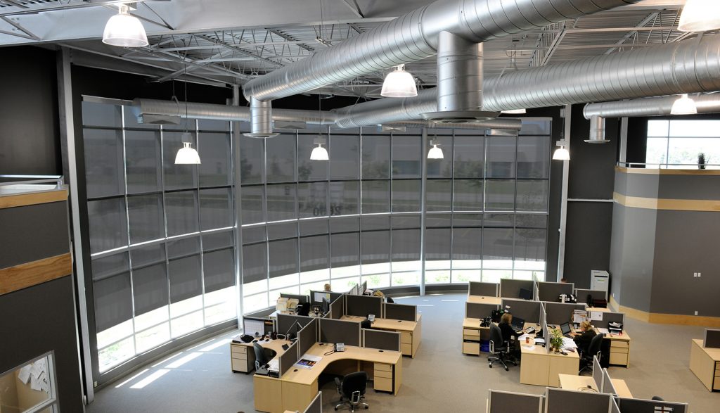 Black transparent vision roller shades for institution