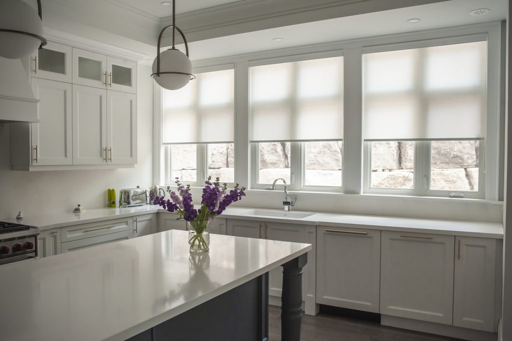 Kitchen with roller shades