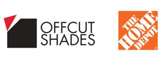 Offcut Shades logo and The Home Depot logo displayed side by side